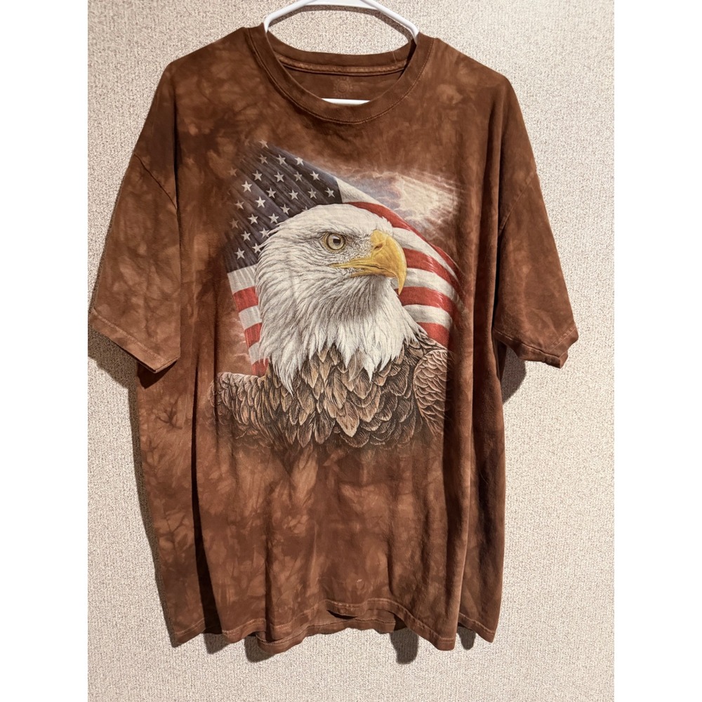 The Mountain Bald Eagle‎ American Flag Tie Dye Brown Graphic T-Shirt Mens L